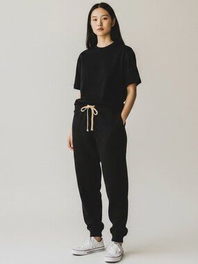Monrow Womens Knit Waffle Sweatpants Size L Large Black